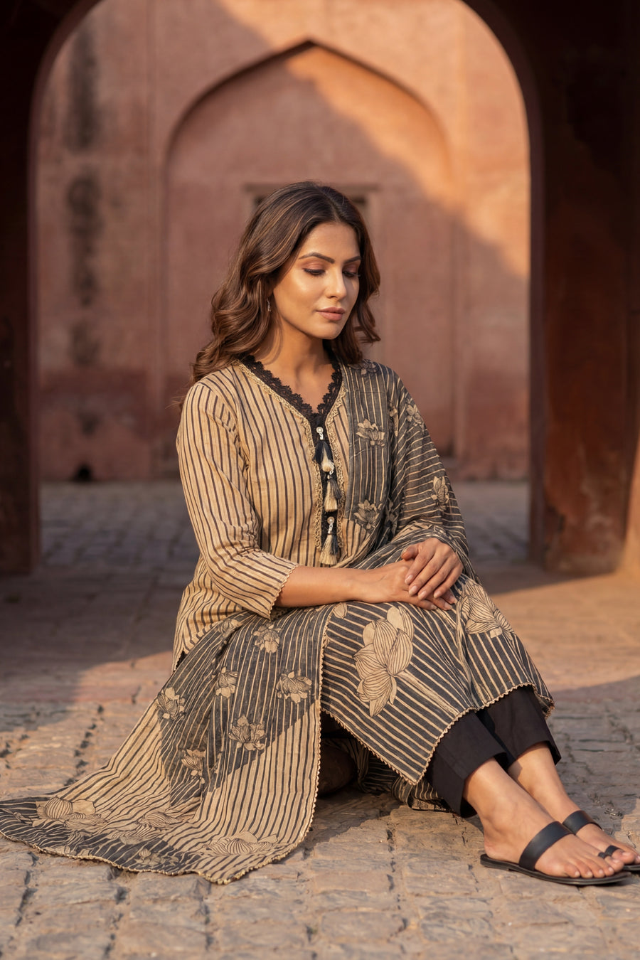 Velvet Whispers Against Midnight Cotton Dupatta Set — image 6