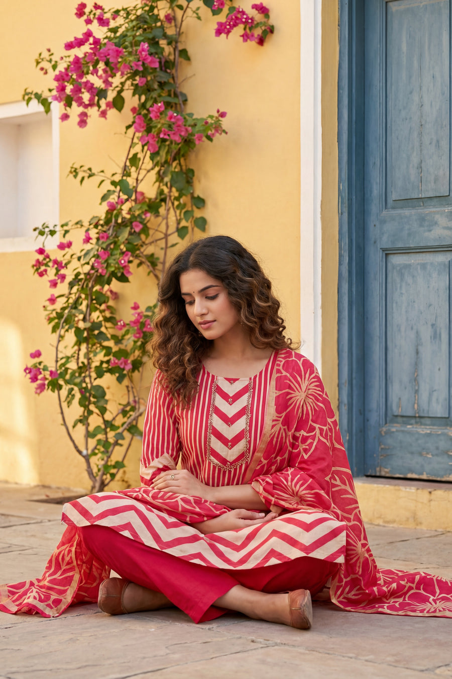 Rose Chevron Carnival Cotton Dupatta Set — image 9