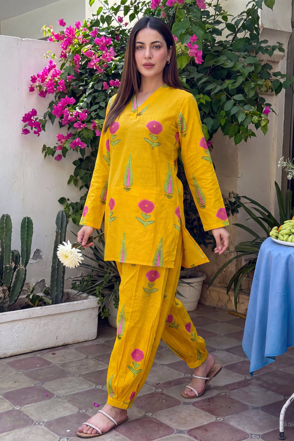 Marigold Glow Cotton Farshi Salwar Set