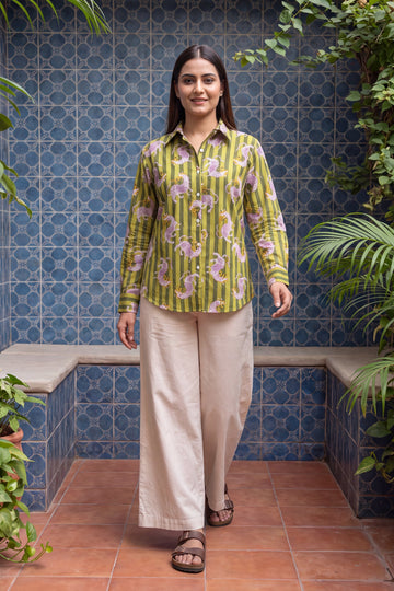 Pistachio Green Cotton Shirt