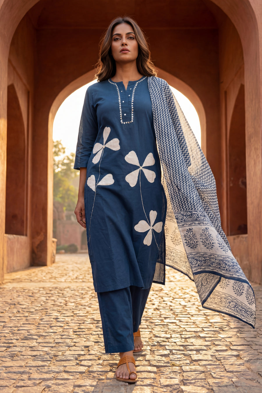 Teal Petal Sovereign Cotton Dupatta Set — image 5
