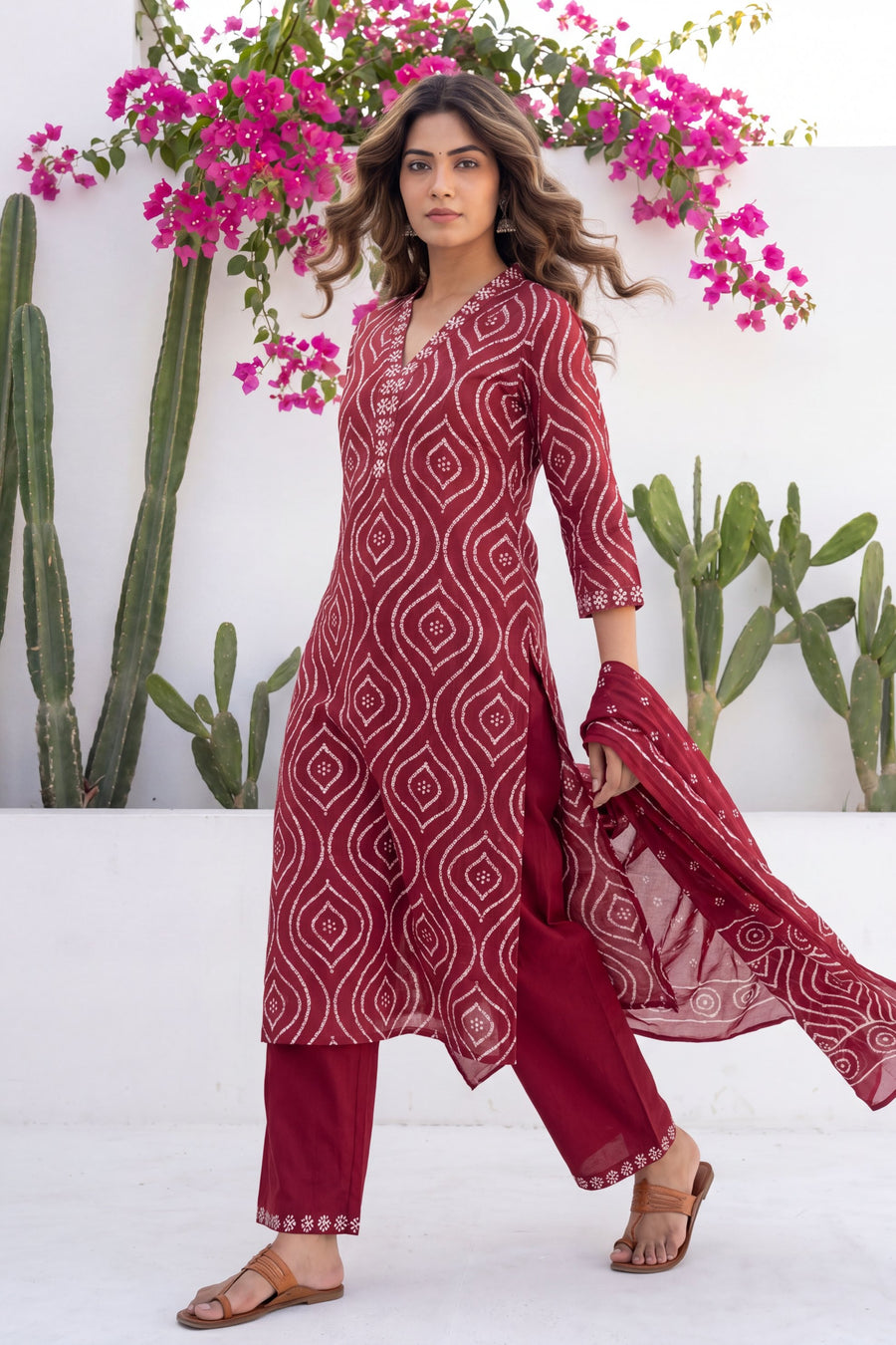 Orchha Arch Maroon Geometric Buti Cotton Suit Set — image 10