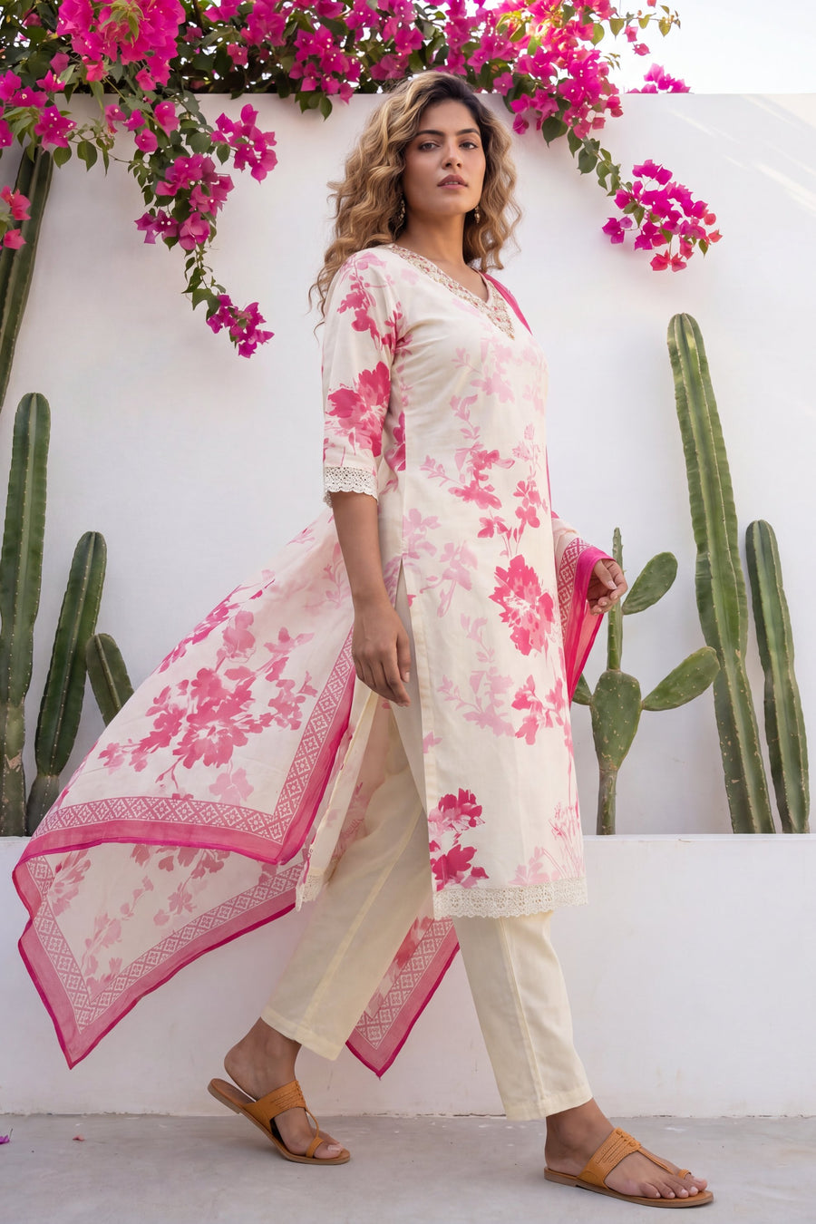 Zardozi Garden Ivory Scattered Floral Cotton Suit Set — image 7