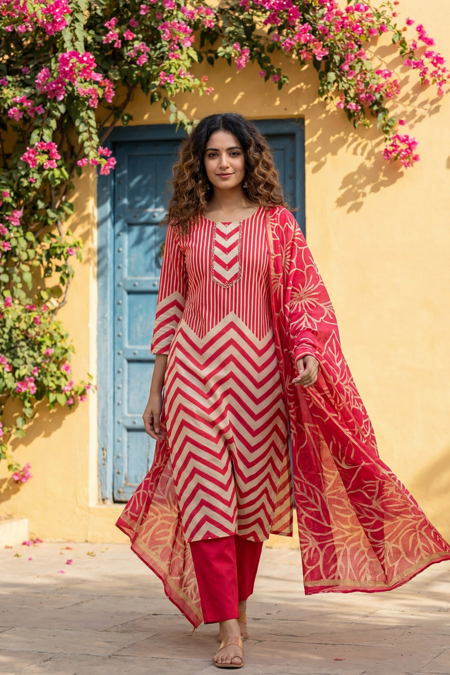 Rose Chevron Carnival Cotton Dupatta Set — image 7