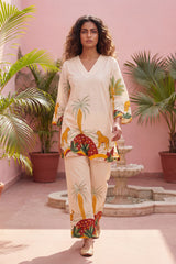 Sunset Savanna Cotton Flex Co-ord | Tropical Palm Camel Print | Me&My