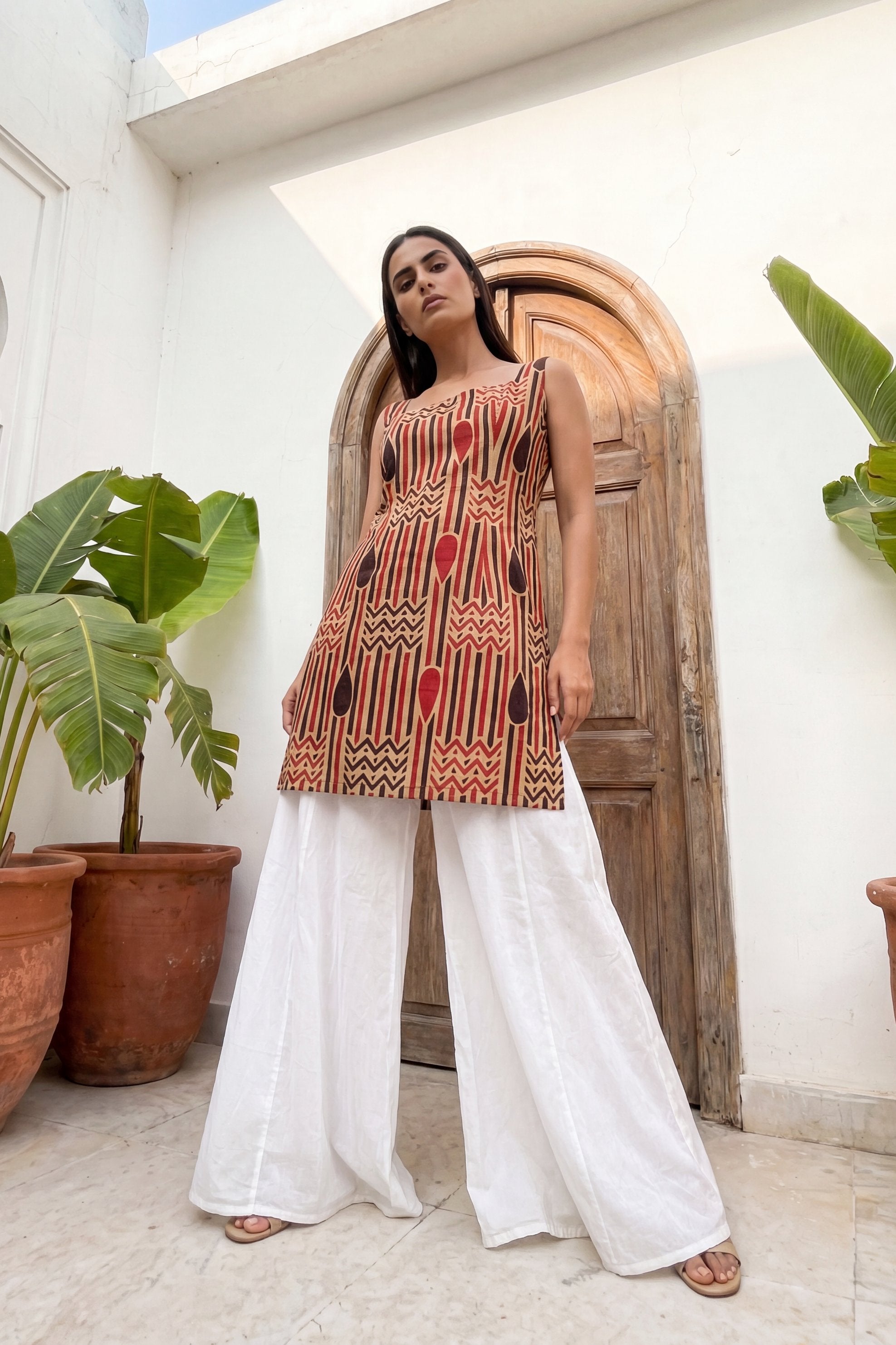 Alleyway Sand Beige Square Neck Cotton Top