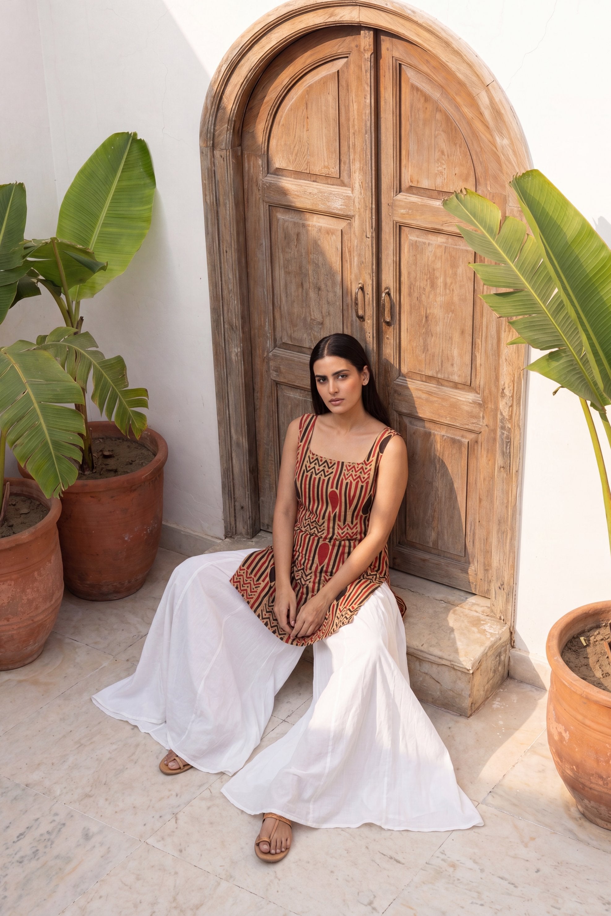 Alleyway Sand Beige Square Neck Cotton Top