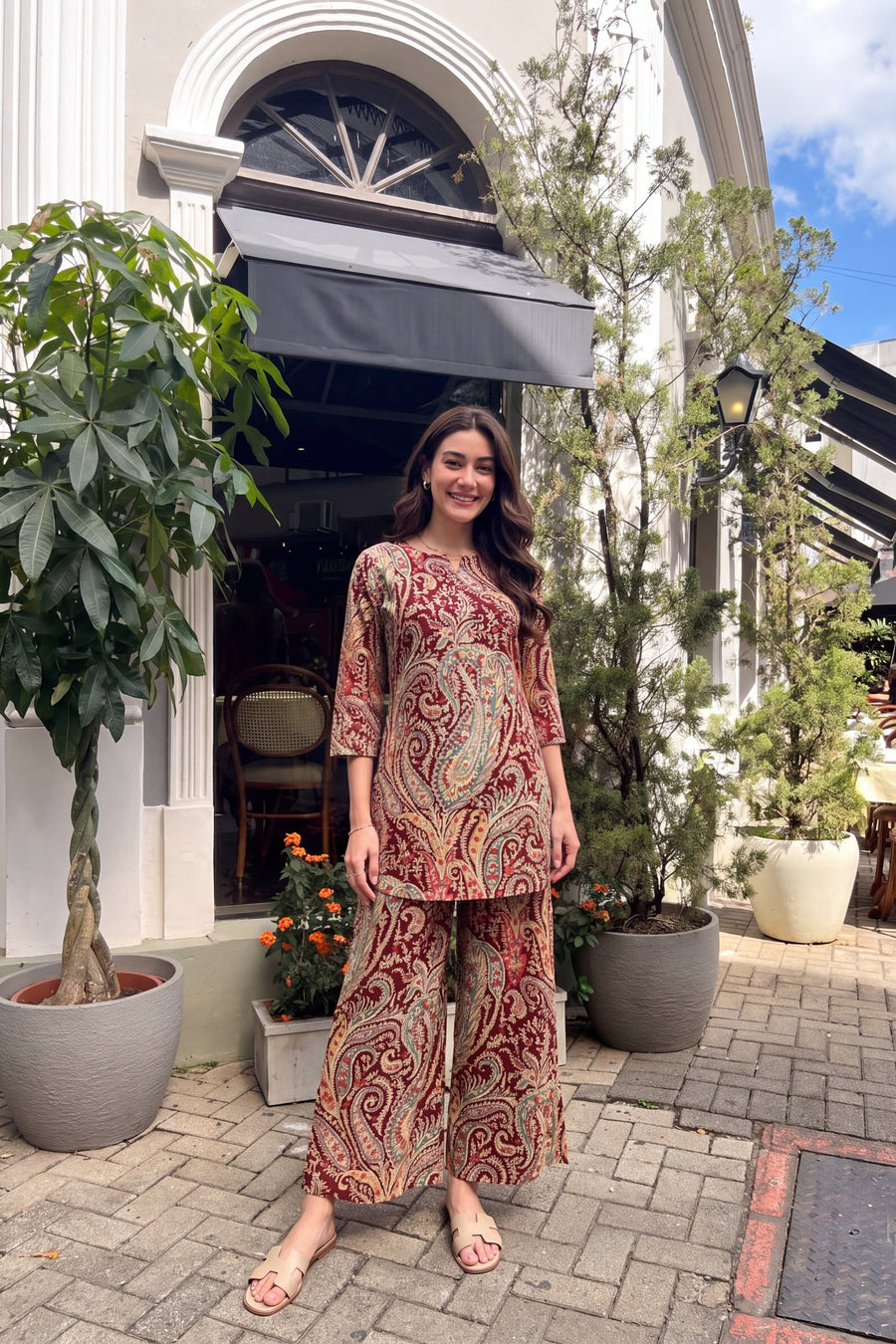 Claret Paisley Cotton Co-ord Set — image 2