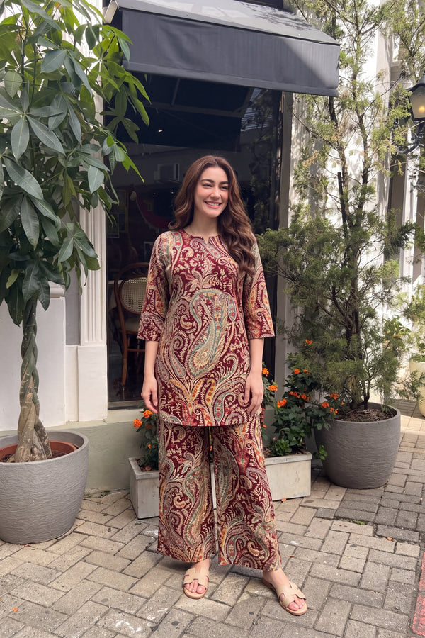Claret Paisley Cotton Co-ord Set