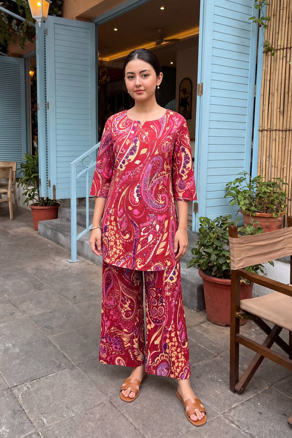 Scarlet Swirl Cotton Co-ord Set