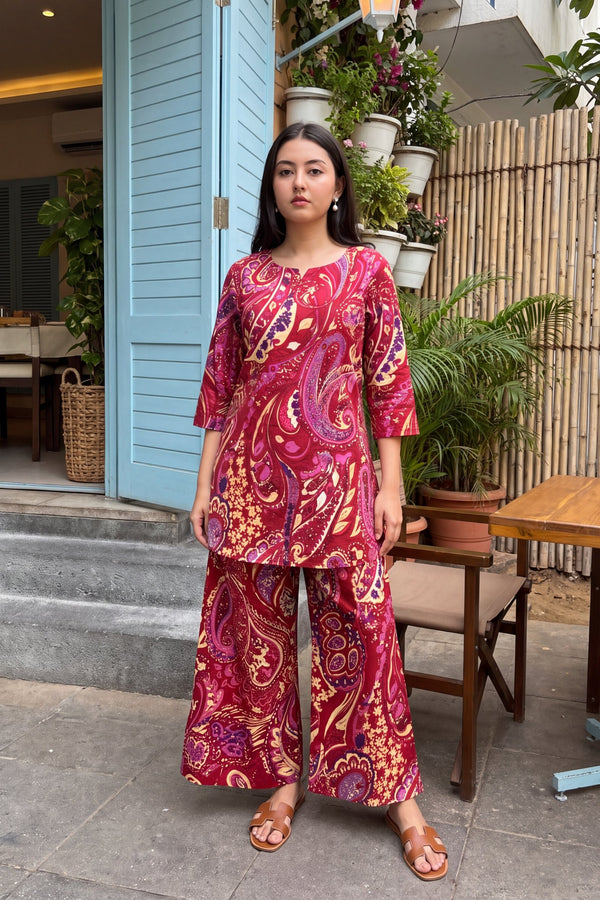 Scarlet Swirl Cotton Co-ord Set