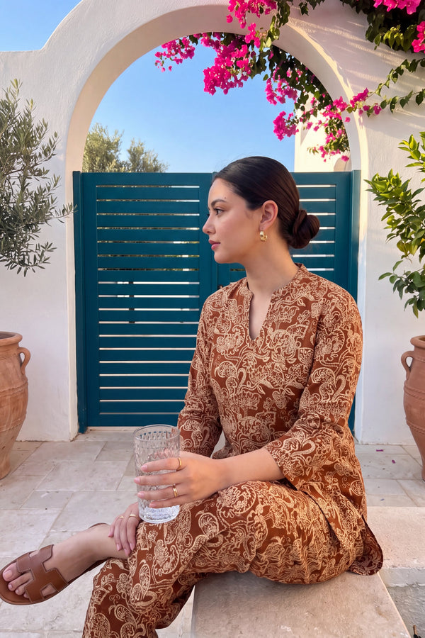 Chestnut Filigree Angrakha Cotton Co-ord Set