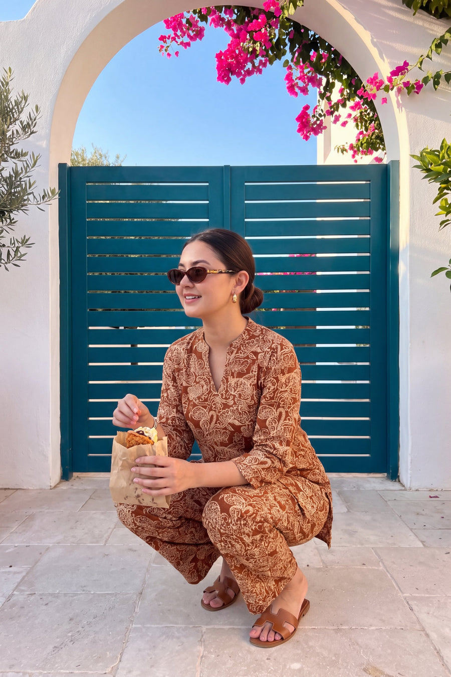 Chestnut Filigree Angrakha Cotton Co-ord Set — image 11
