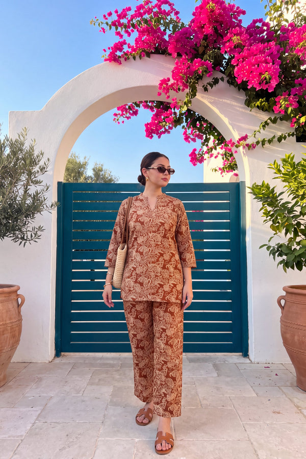 Chestnut Filigree Angrakha Cotton Co-ord Set