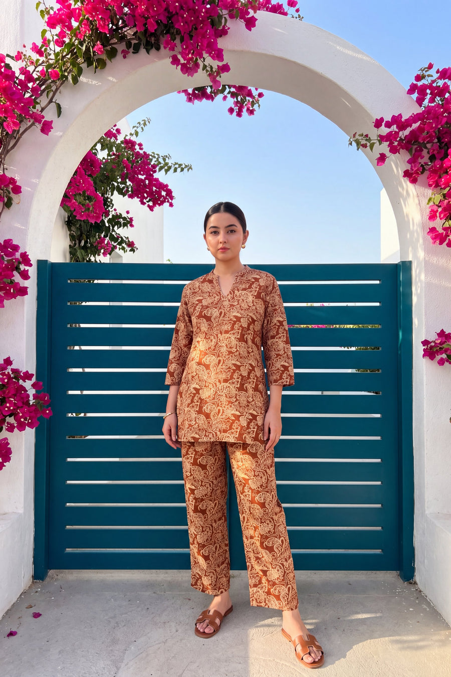 Chestnut Filigree Angrakha Cotton Co-ord Set — image 7