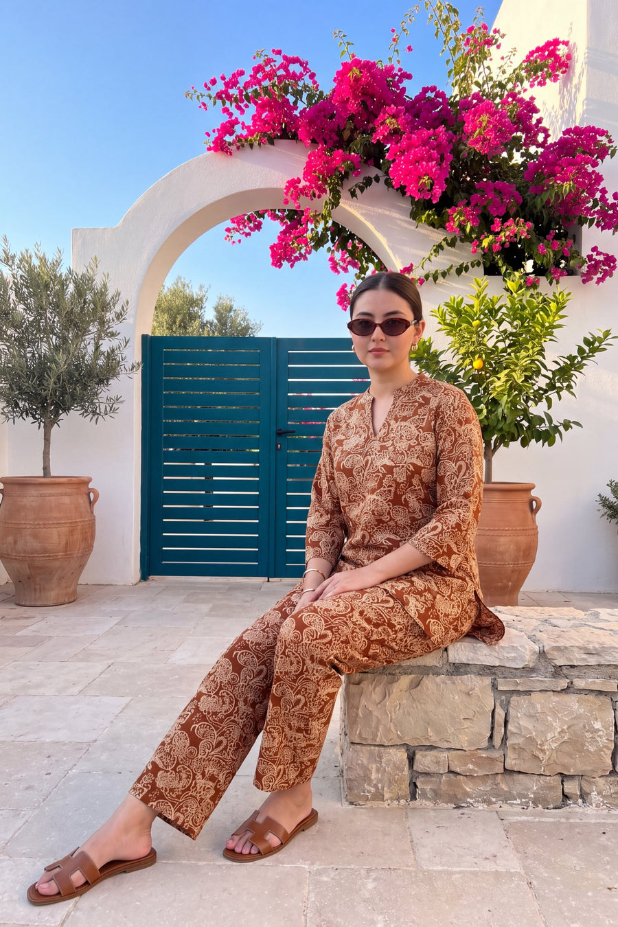 Chestnut Filigree Angrakha Cotton Co-ord Set — image 8