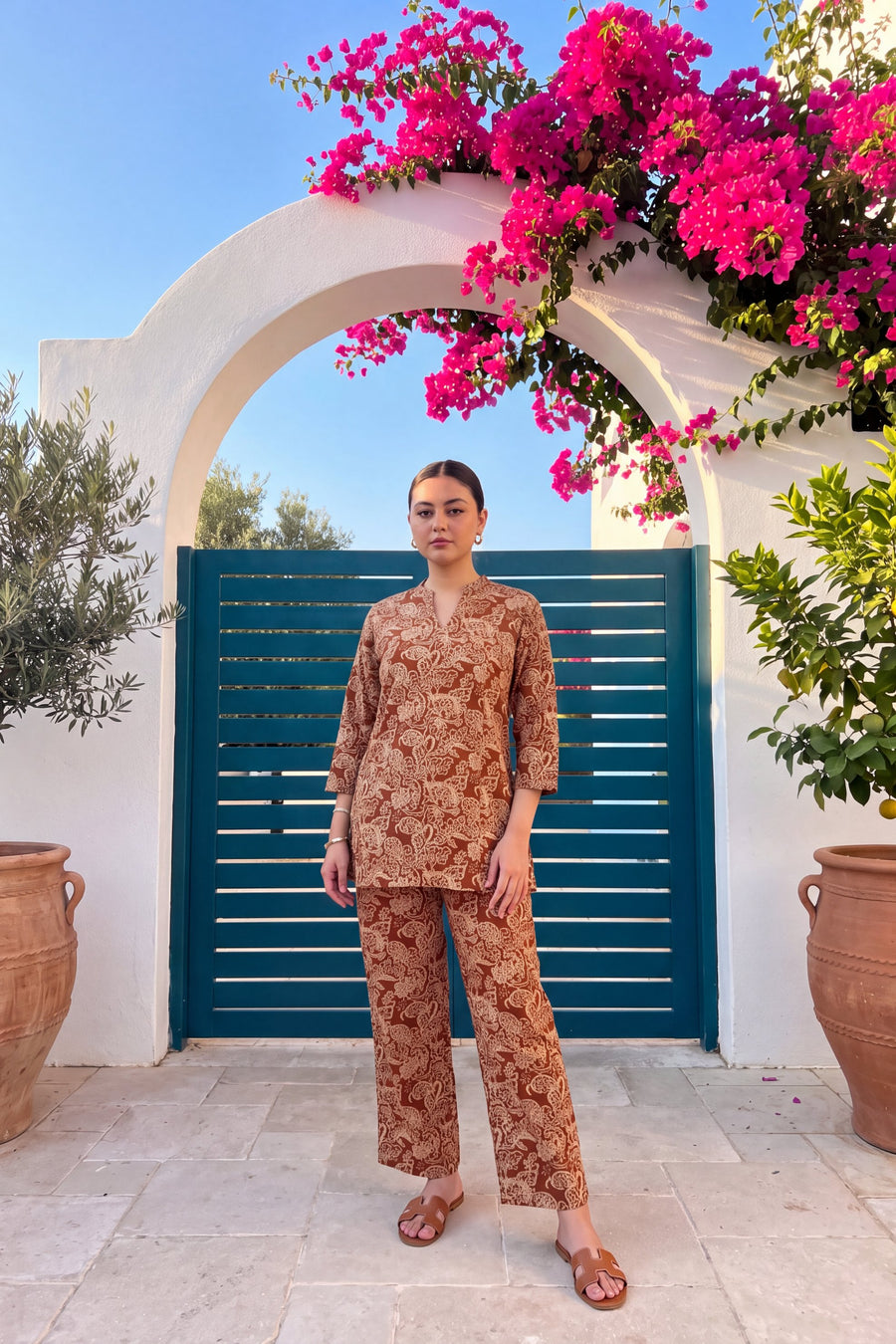 Chestnut Filigree Angrakha Cotton Co-ord Set — image 9