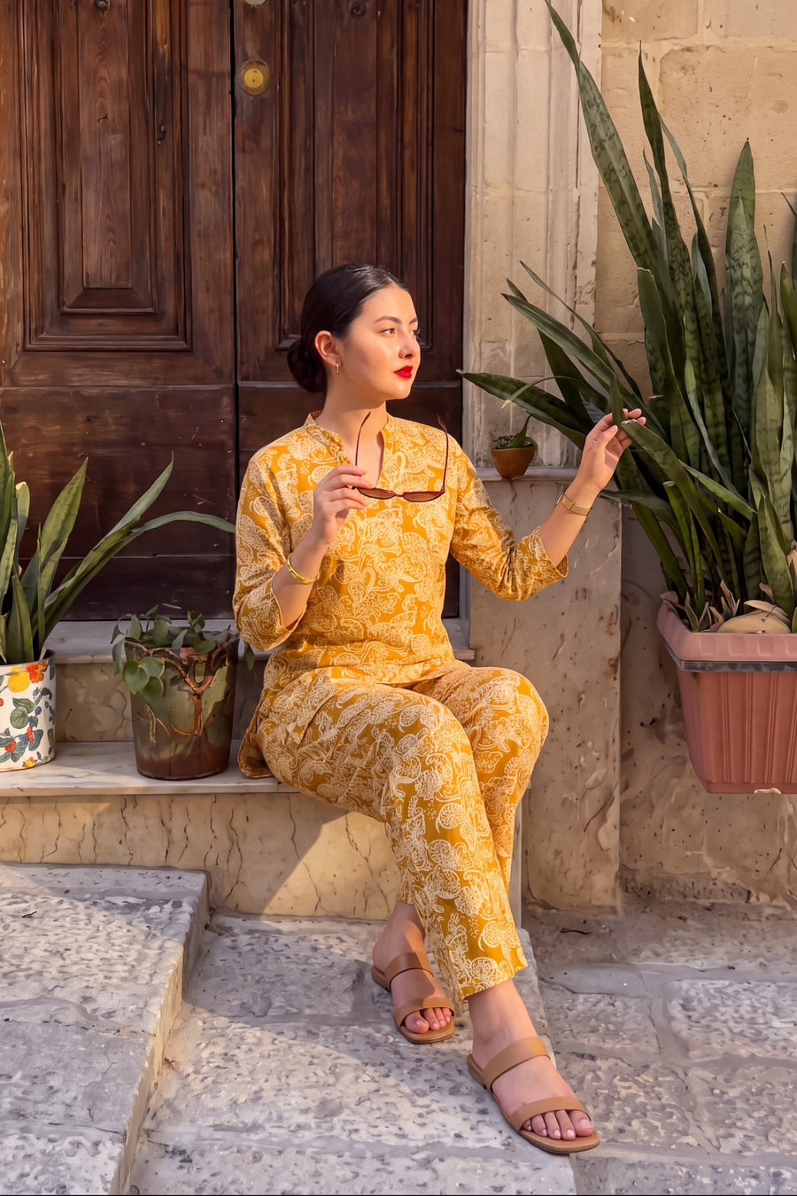Mustard Jaal Angrakha Cotton Co-ord Set — image 3