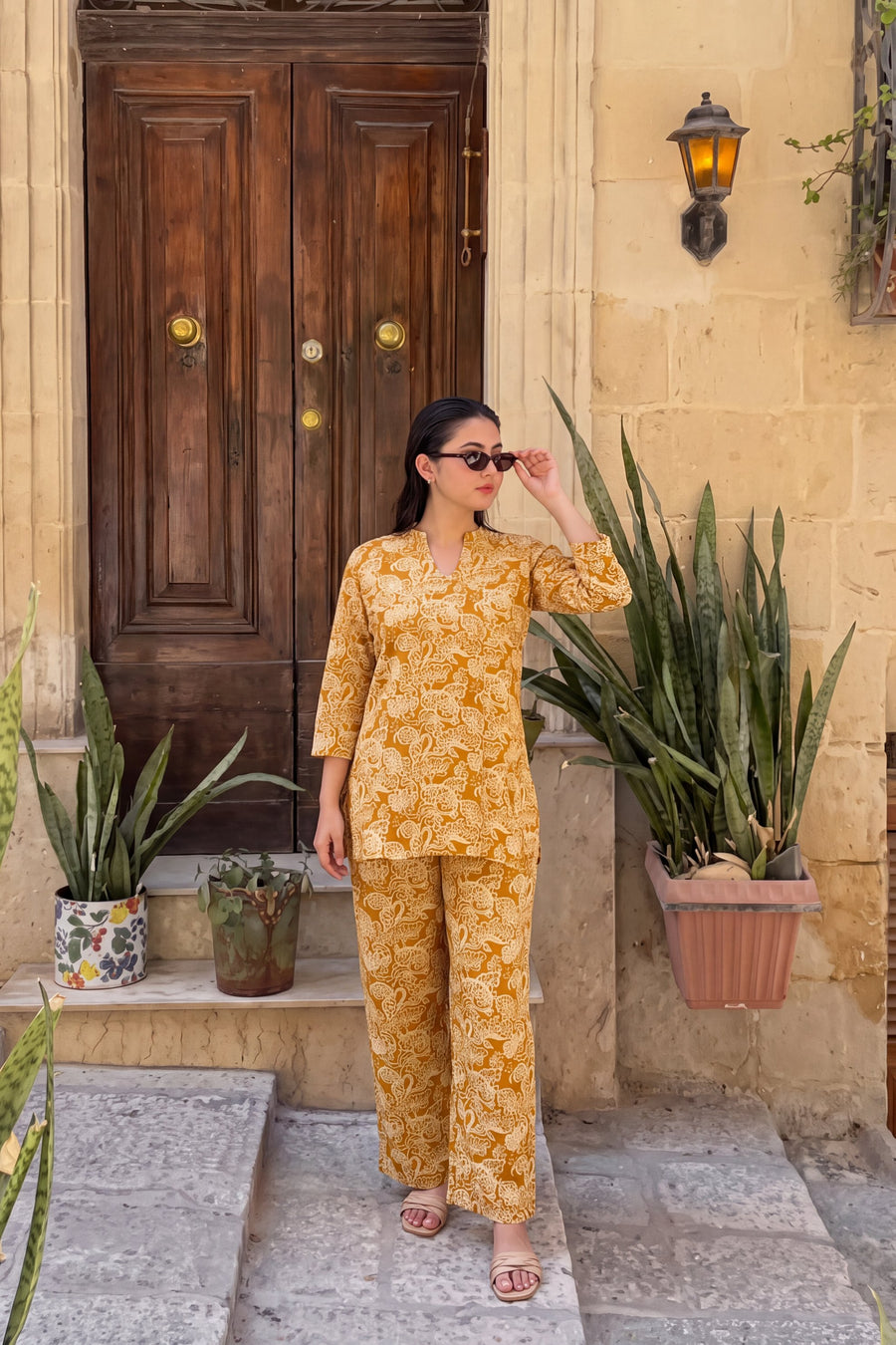 Mustard Jaal Angrakha Cotton Co-ord Set — image 4