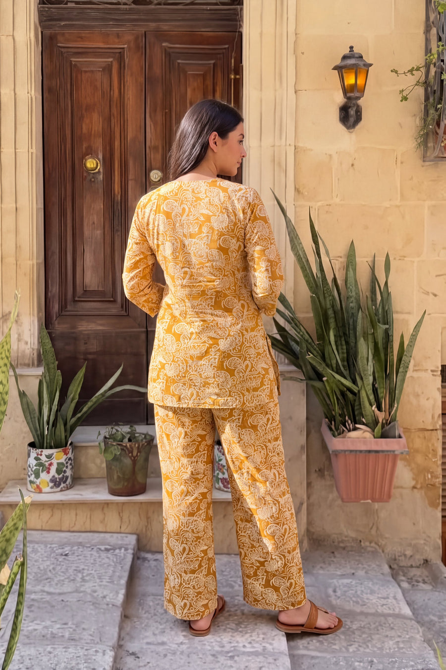 Mustard Jaal Angrakha Cotton Co-ord Set — image 6