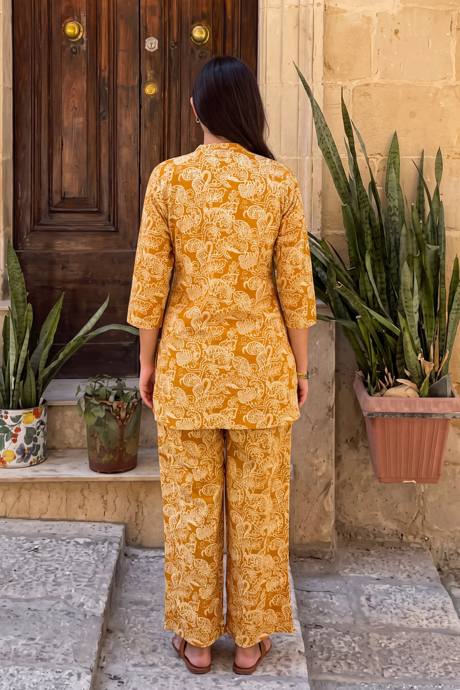 Mustard Jaal Angrakha Cotton Co-ord Set — image 7