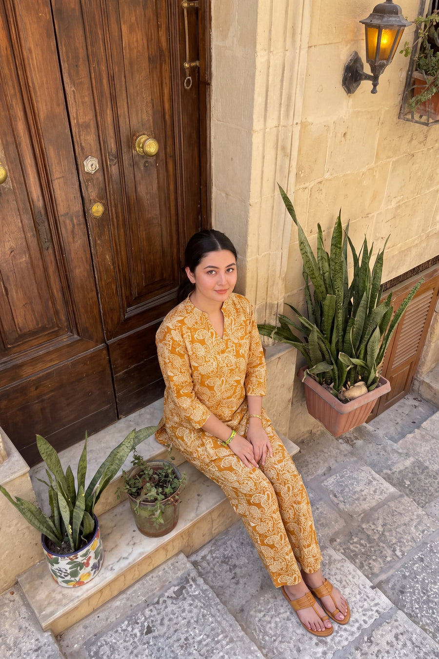 Mustard Jaal Angrakha Cotton Co-ord Set — image 8