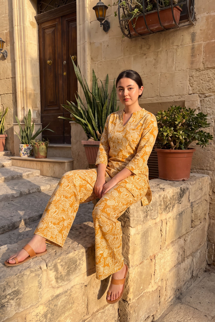 Mustard Jaal Angrakha Cotton Co-ord Set — image 9
