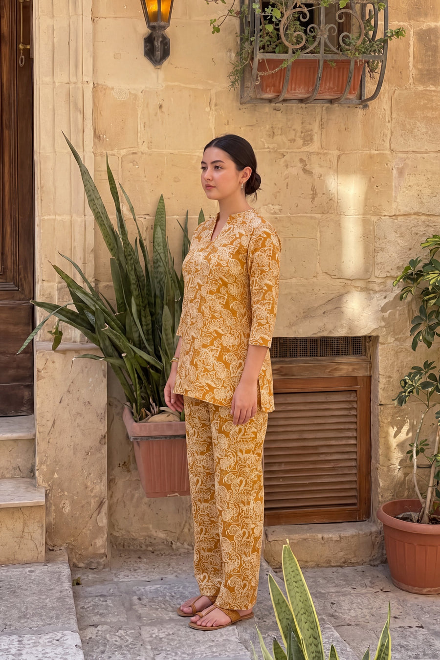 Mustard Jaal Angrakha Cotton Co-ord Set — image 10