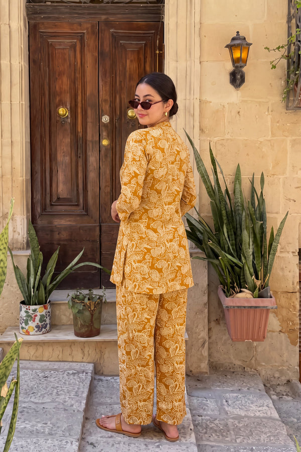 Mustard Jaal Angrakha Cotton Co-ord Set
