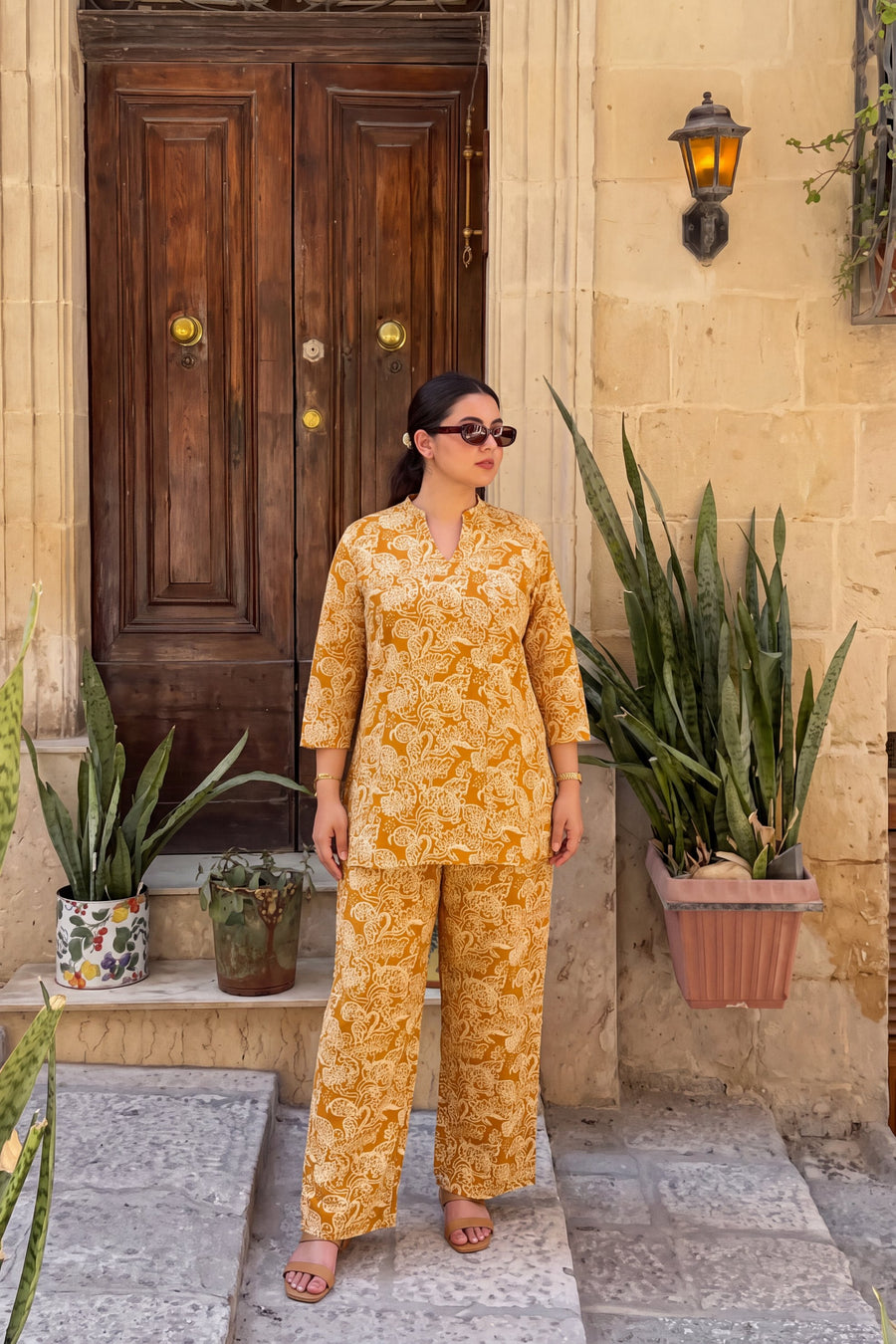 Mustard Jaal Angrakha Cotton Co-ord Set — image 2