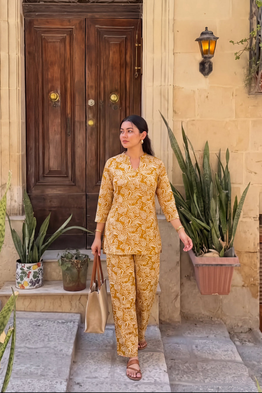 Mustard Jaal Angrakha Cotton Co-ord Set — image 13