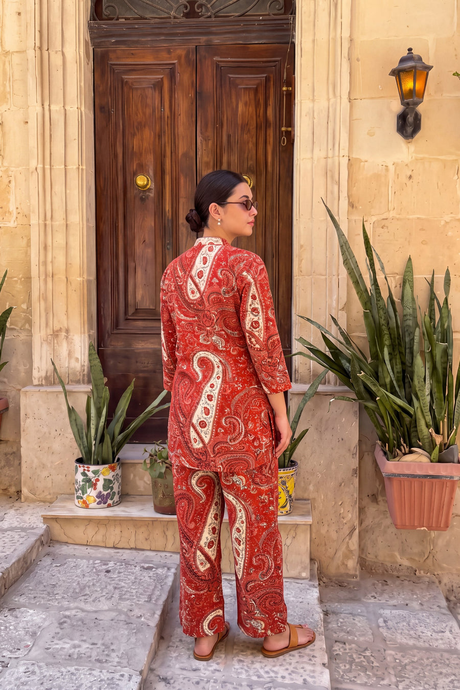 Garnet Paisley Angrakha Cotton Co-ord Set — image 4