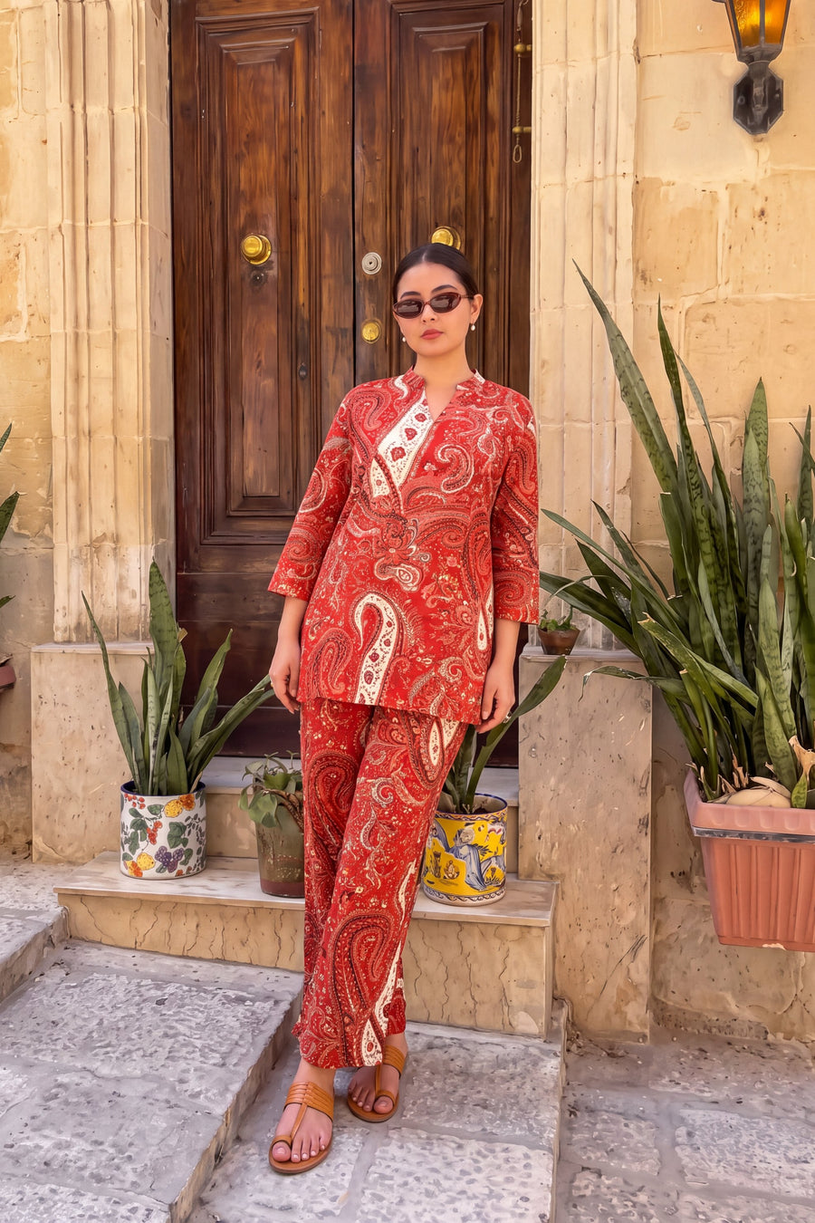 Garnet Paisley Angrakha Cotton Co-ord Set — image 5