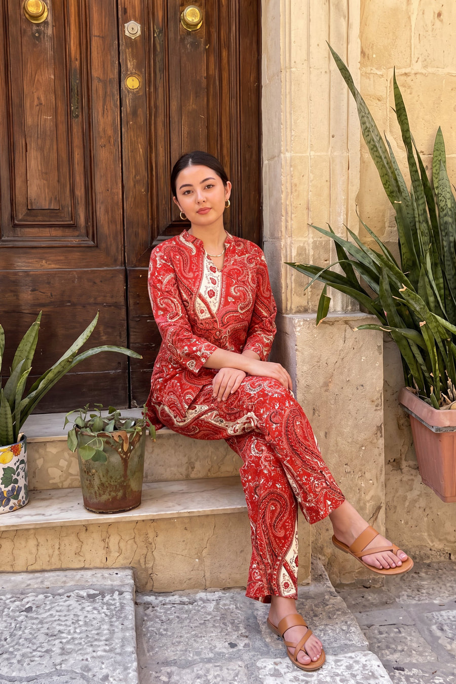 Garnet Paisley Angrakha Cotton Co-ord Set — image 6