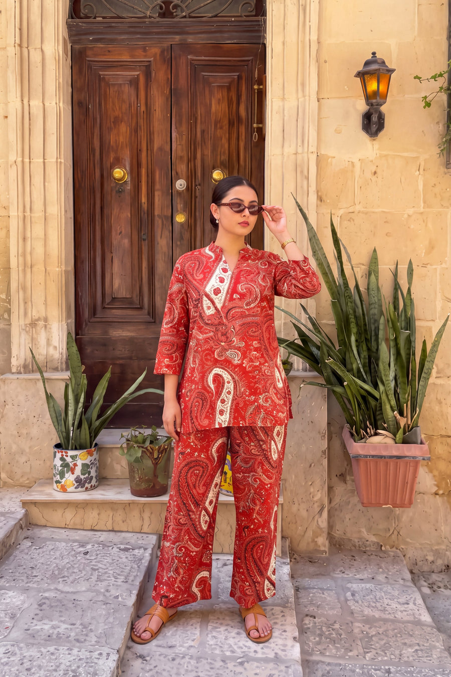 Garnet Paisley Angrakha Cotton Co-ord Set — image 7