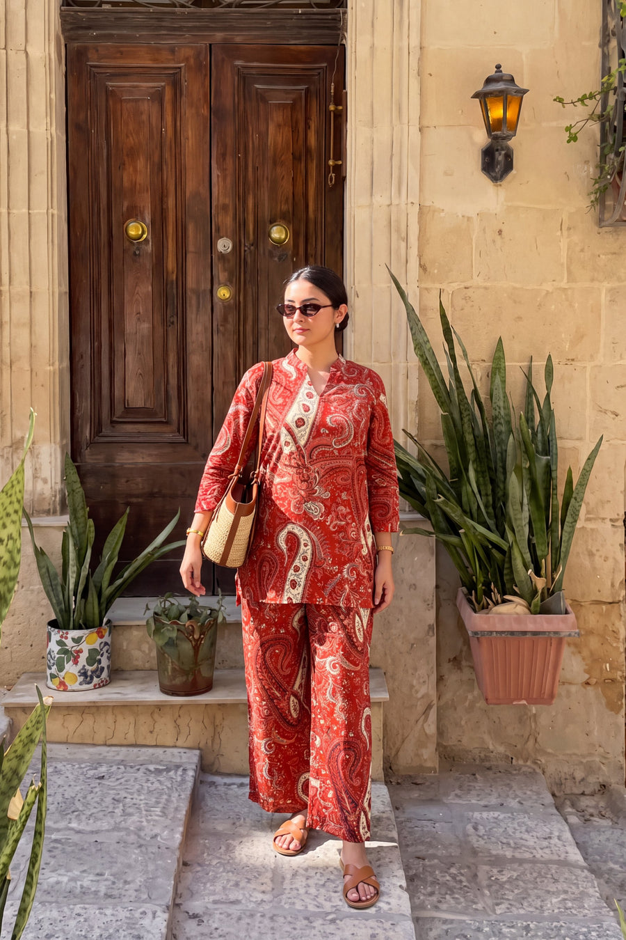 Garnet Paisley Angrakha Cotton Co-ord Set — image 8
