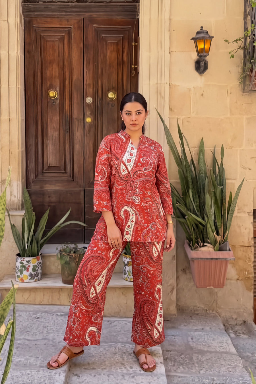 Garnet Paisley Angrakha Cotton Co-ord Set — image 2