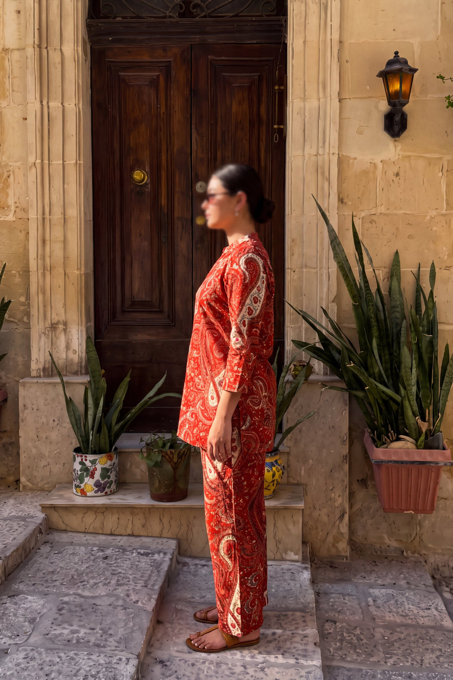 Garnet Paisley Angrakha Cotton Co-ord Set — image 9