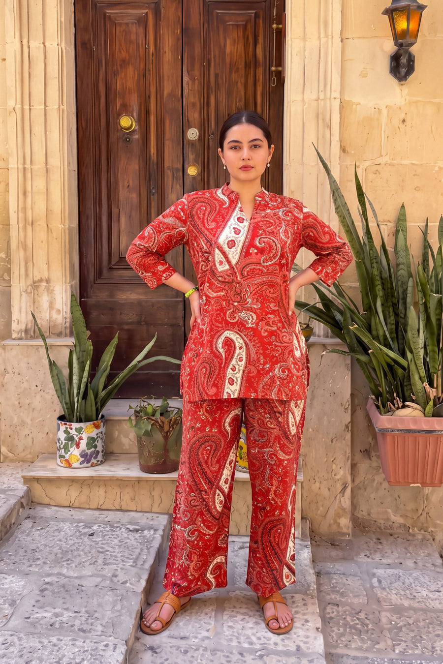 Garnet Paisley Angrakha Cotton Co-ord Set — image 3
