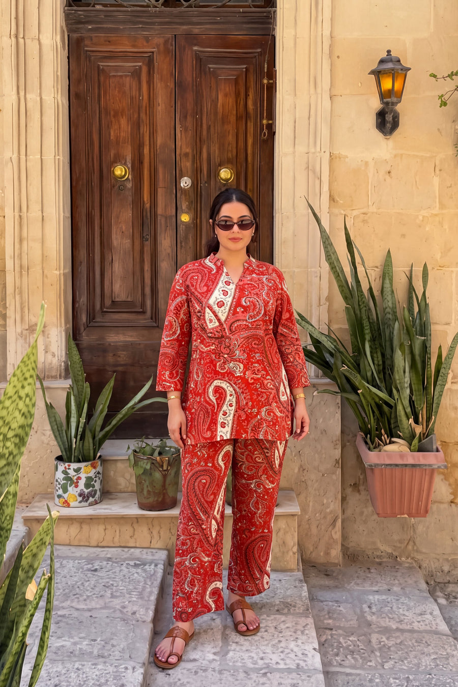 Garnet Paisley Angrakha Cotton Co-ord Set — image 10
