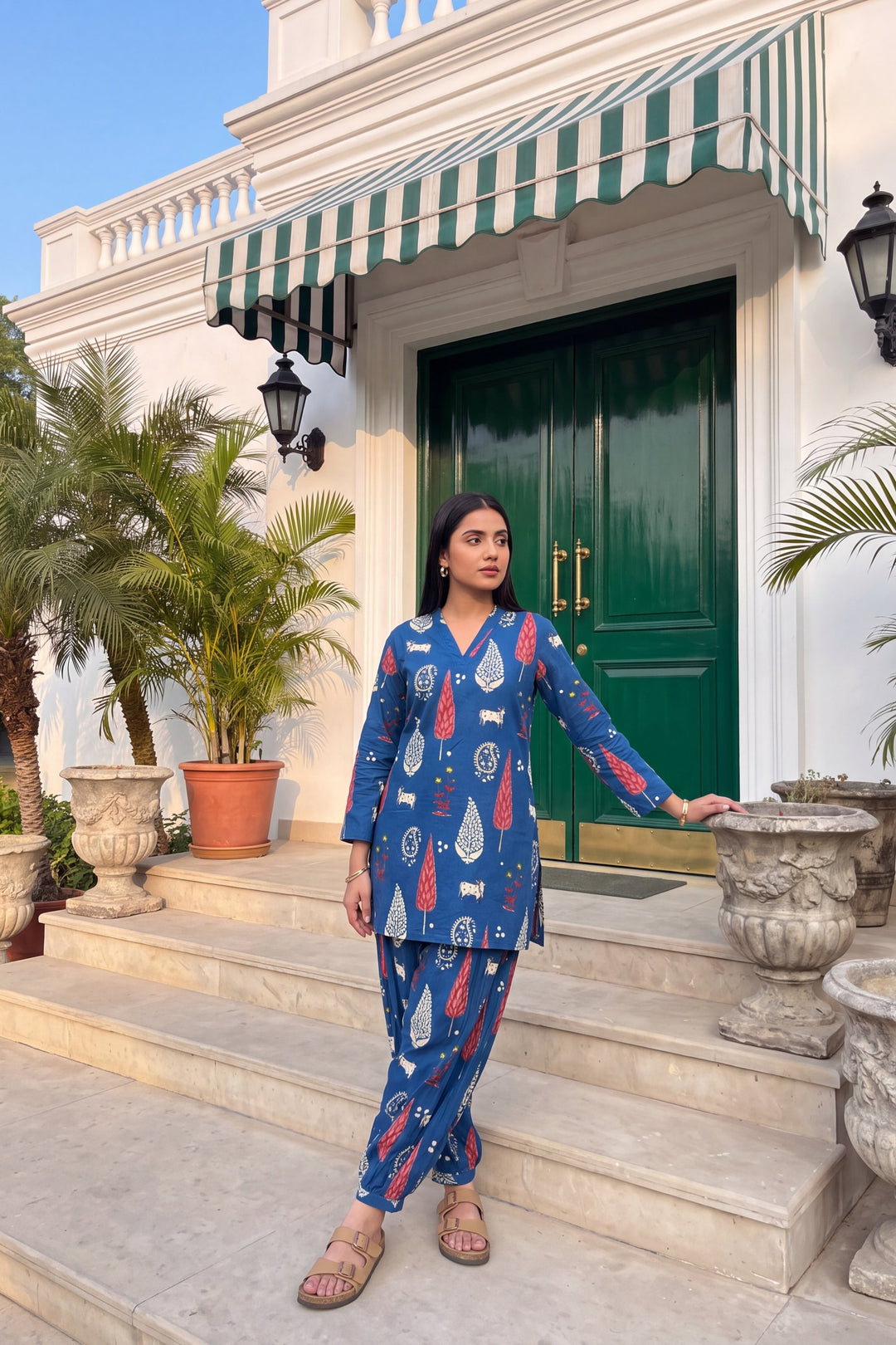Cobalt Folktale Cotton Farshi Salwar Set