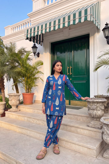 Cobalt Folktale Cotton Farshi Salwar Set