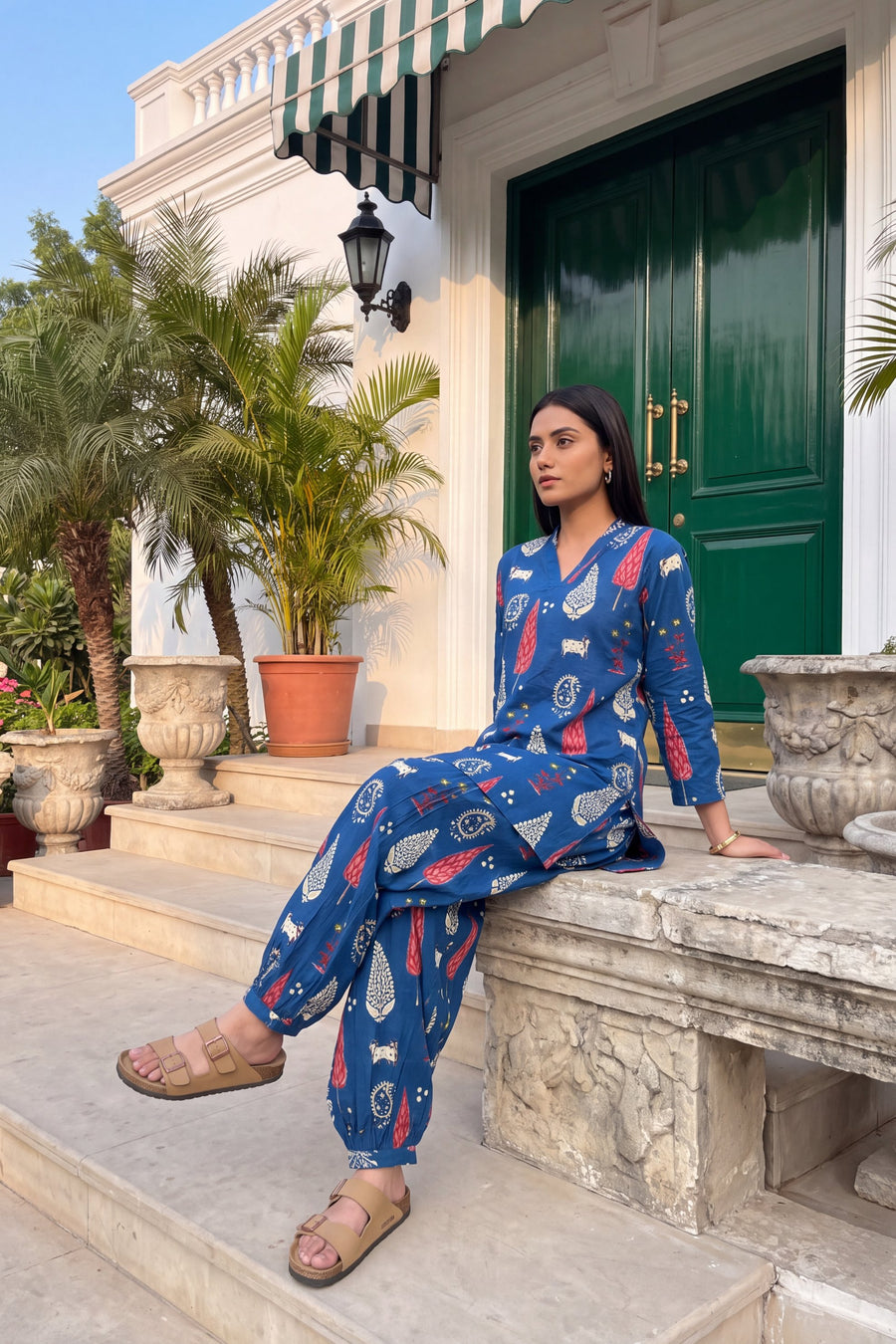 Cobalt Folktale Cotton Farshi Salwar Set — image 8