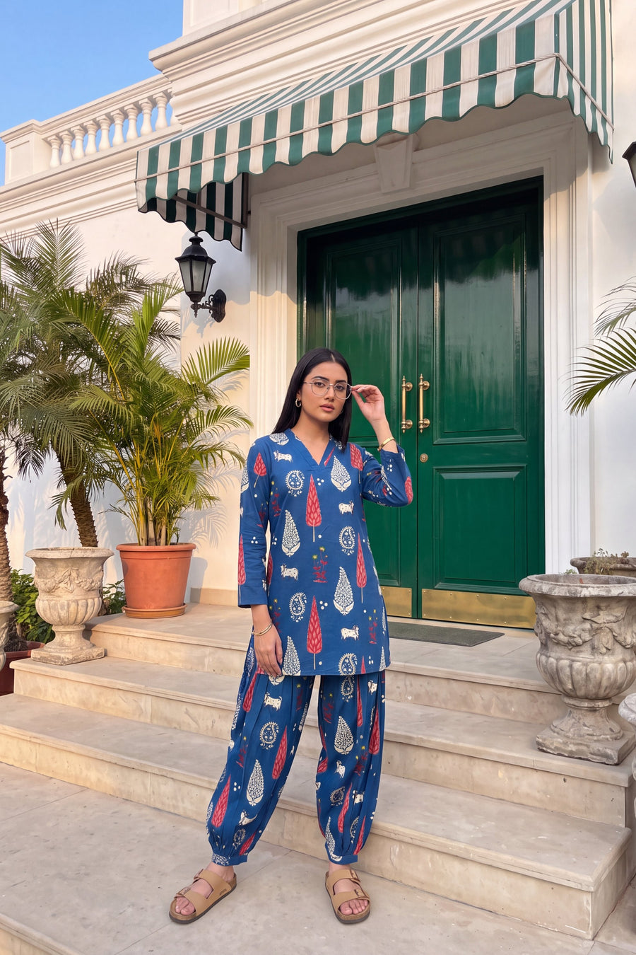 Cobalt Folktale Cotton Farshi Salwar Set — image 9