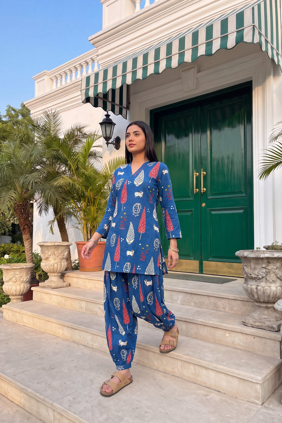 Cobalt Folktale Cotton Farshi Salwar Set — image 11