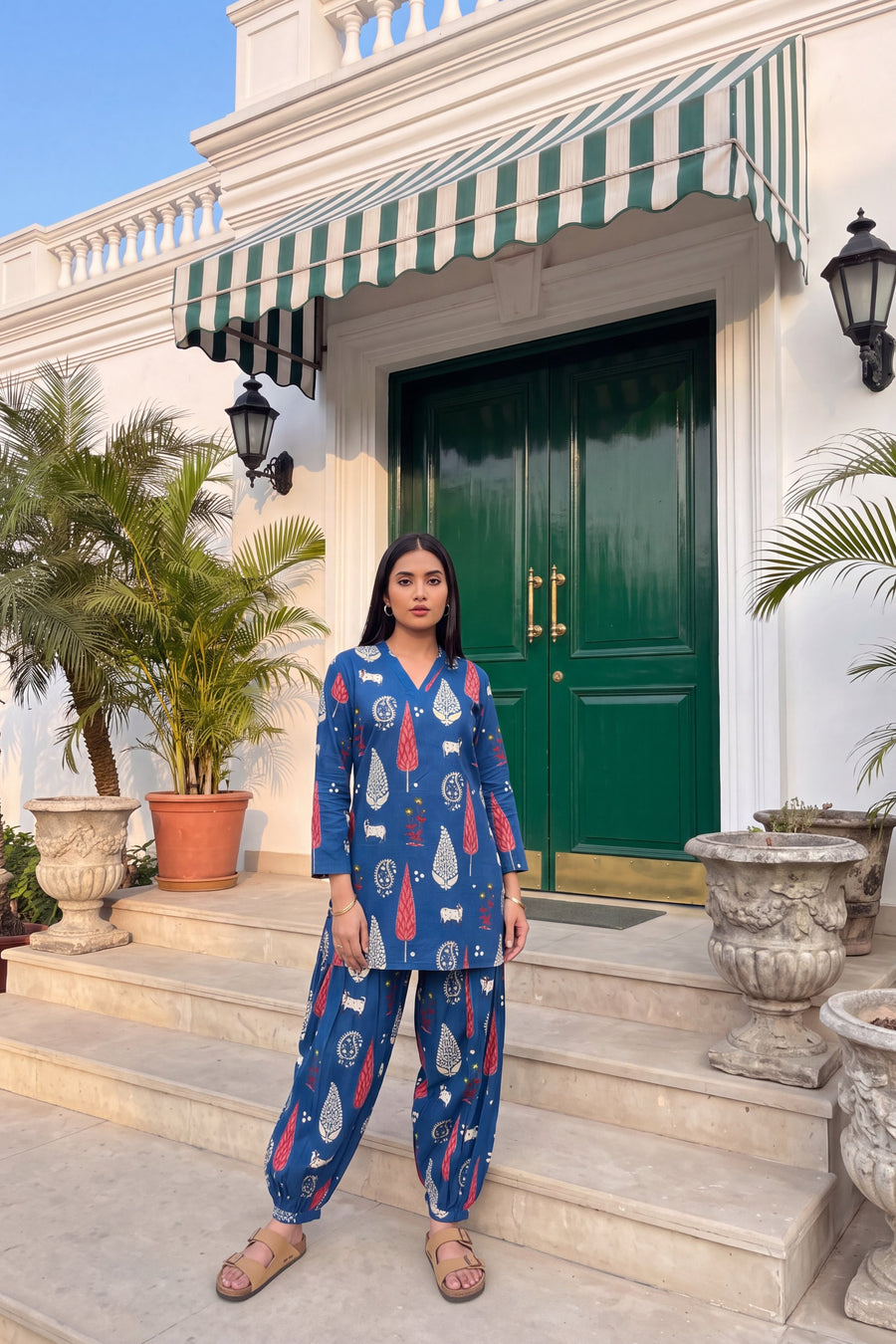 Cobalt Folktale Cotton Farshi Salwar Set — image 5
