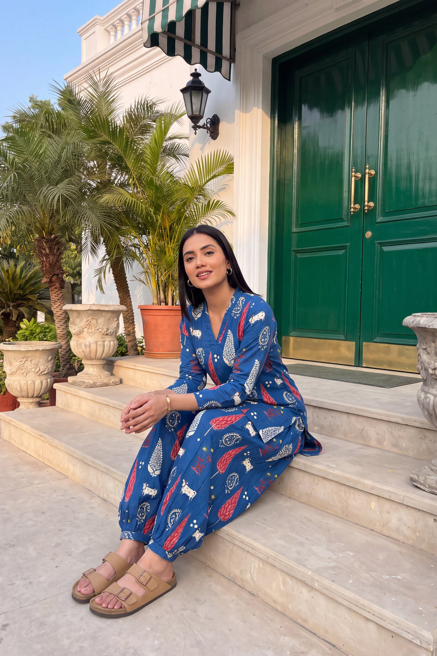 Cobalt Folktale Cotton Farshi Salwar Set — image 14