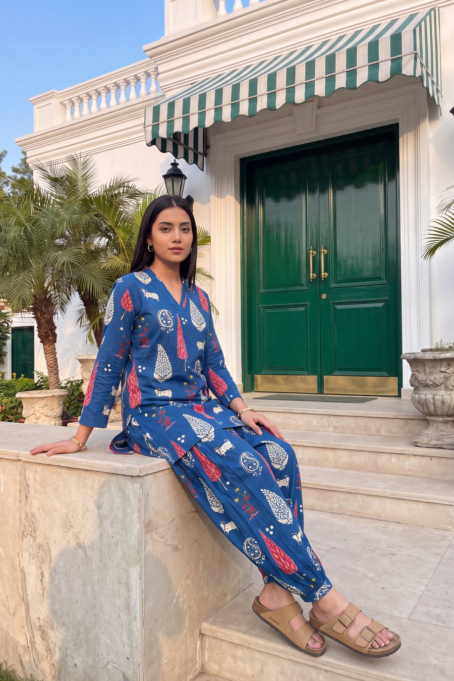 Cobalt Folktale Cotton Farshi Salwar Set — image 15