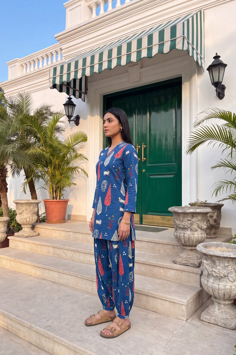 Cobalt Folktale Cotton Farshi Salwar Set — image 16