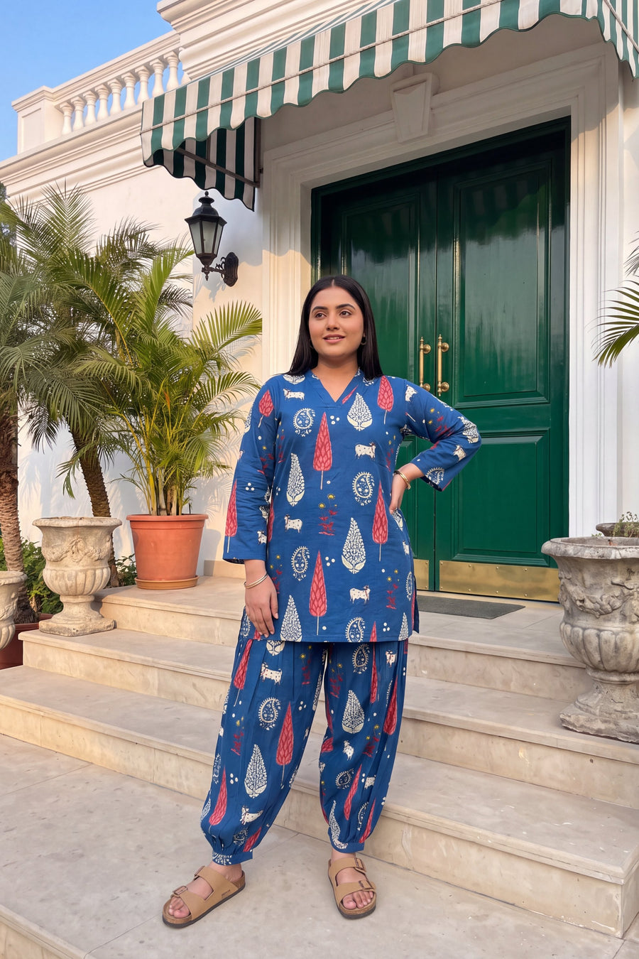 Cobalt Folktale Cotton Farshi Salwar Set — image 18